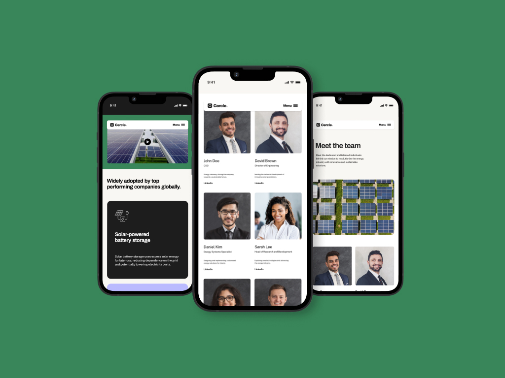 portfolio multiple mobile mockup of the cercle solar case study
