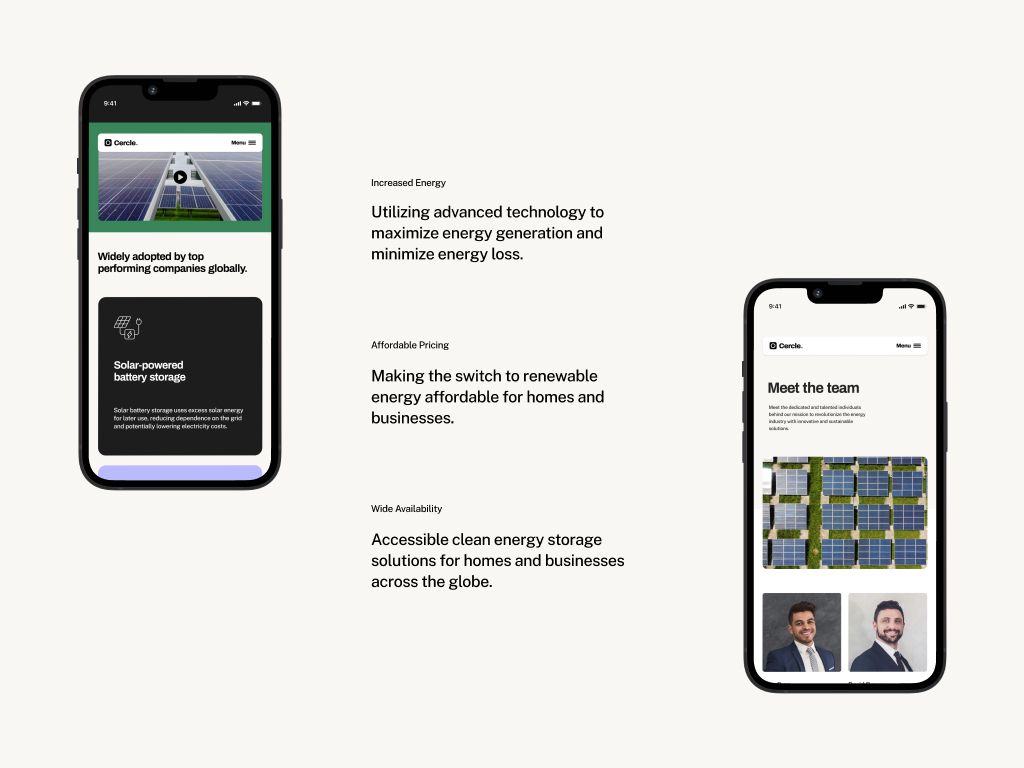 portfolio mobile mockup of the cercle solar case study